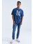 Indigo Büyük Baskılı O Yaka Erkek Oversize T-Shirt - 88092 2