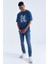 Indigo Büyük Baskılı O Yaka Erkek Oversize T-Shirt - 88092 4