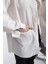 Noktalı Çift Cepli Keten Gömlek Oversize Krem 4