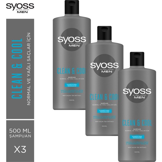 Syoss Men Clean & Cool Şampuan 500 Ml X3 Adet