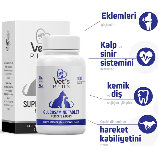 Vet's Plus Glucosamine Tablet 100’lü (Kedi ve Köpekler için Eklem Sağlığı Güçlendirici)