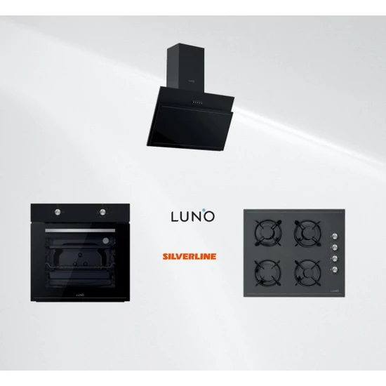 Silverline Luno Siyah Cam Ankastre Set ( Turbo Fırın) 6501B04+5335+3462