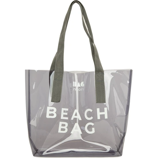 Bagmori Gri Beach Bag Baskılı Şeffaf Plaj Çantası