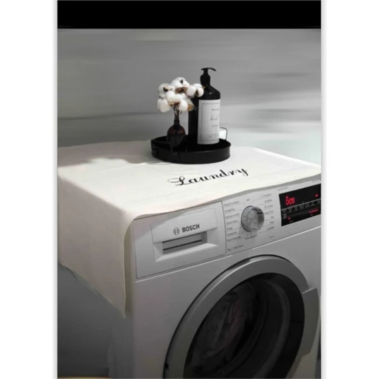 HOKTİC Laundry Nakışlı Krem Çamaşır Makinesi Örtüsü