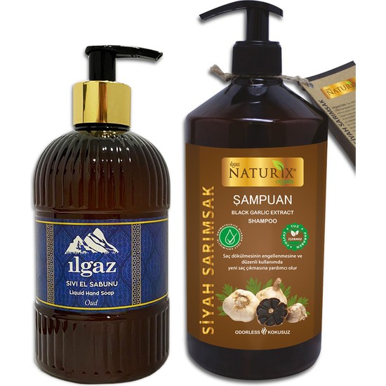 Naturix Oud Oryantel Parfümlü Sıvı Sabun Kalıcı Kokusu 475 ml + Kokusuz Siyah Sarımsak Şampuan 600ML