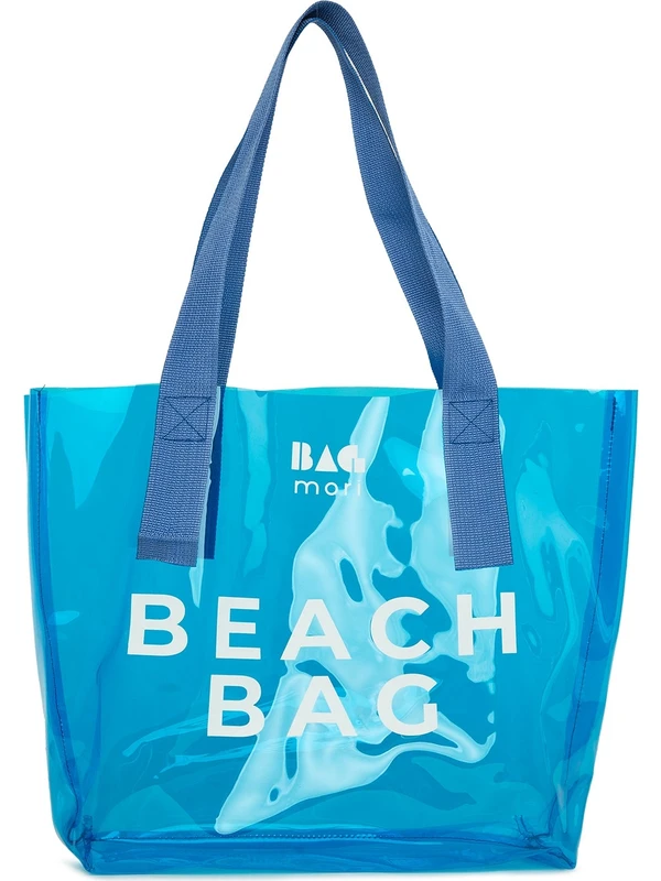 Bagmori Mavi Beach Bag Baskılı Şeffaf Plaj Çantası