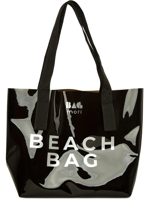 Bagmori Siyah Beach Bag Baskılı Şeffaf Plaj Çantası