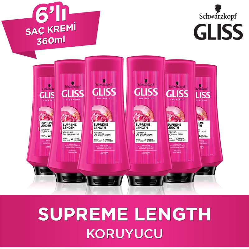 Gliss Supreme Length Koruyucu Saç Bakım Kremi 360 Ml X 6 Uzun Saçlar İçin Biotin Kompleksi