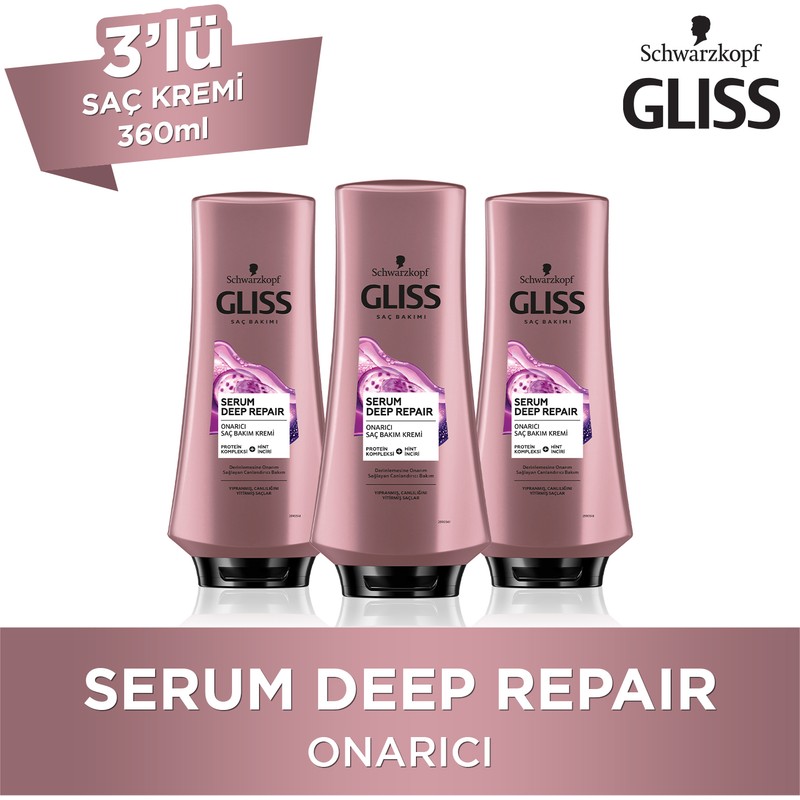 Gliss Serum Deep Repair Onarıcı Saç Kremi 360 Ml X 3 Adet Hint İnciri İçeren Derinlemesine Bakım
