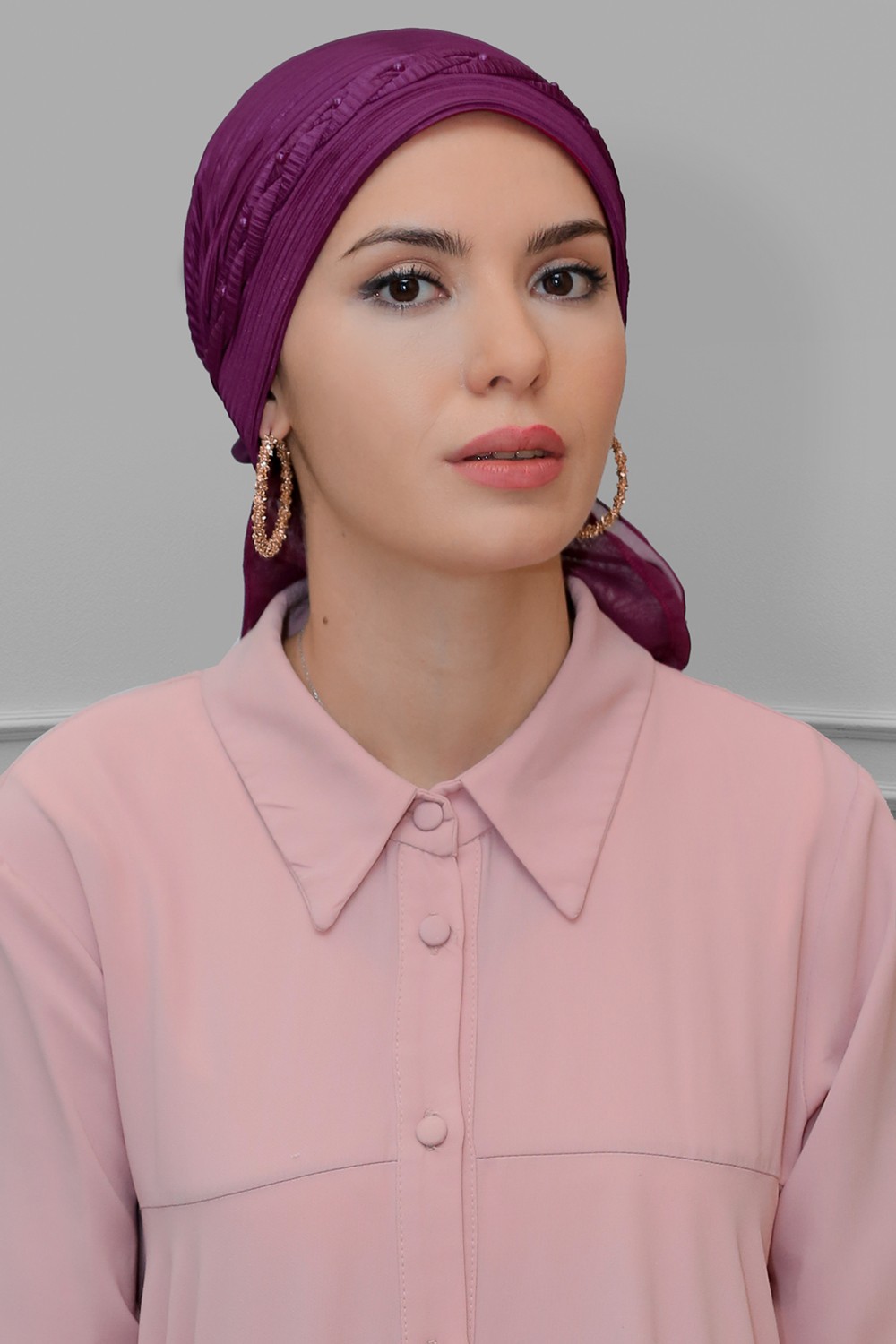 Hürrem Bone Mürdüm Pratik Hazır Geçmeli Tesettür Bone Fukuro Piliseli Örgülü Güllü 1823_07