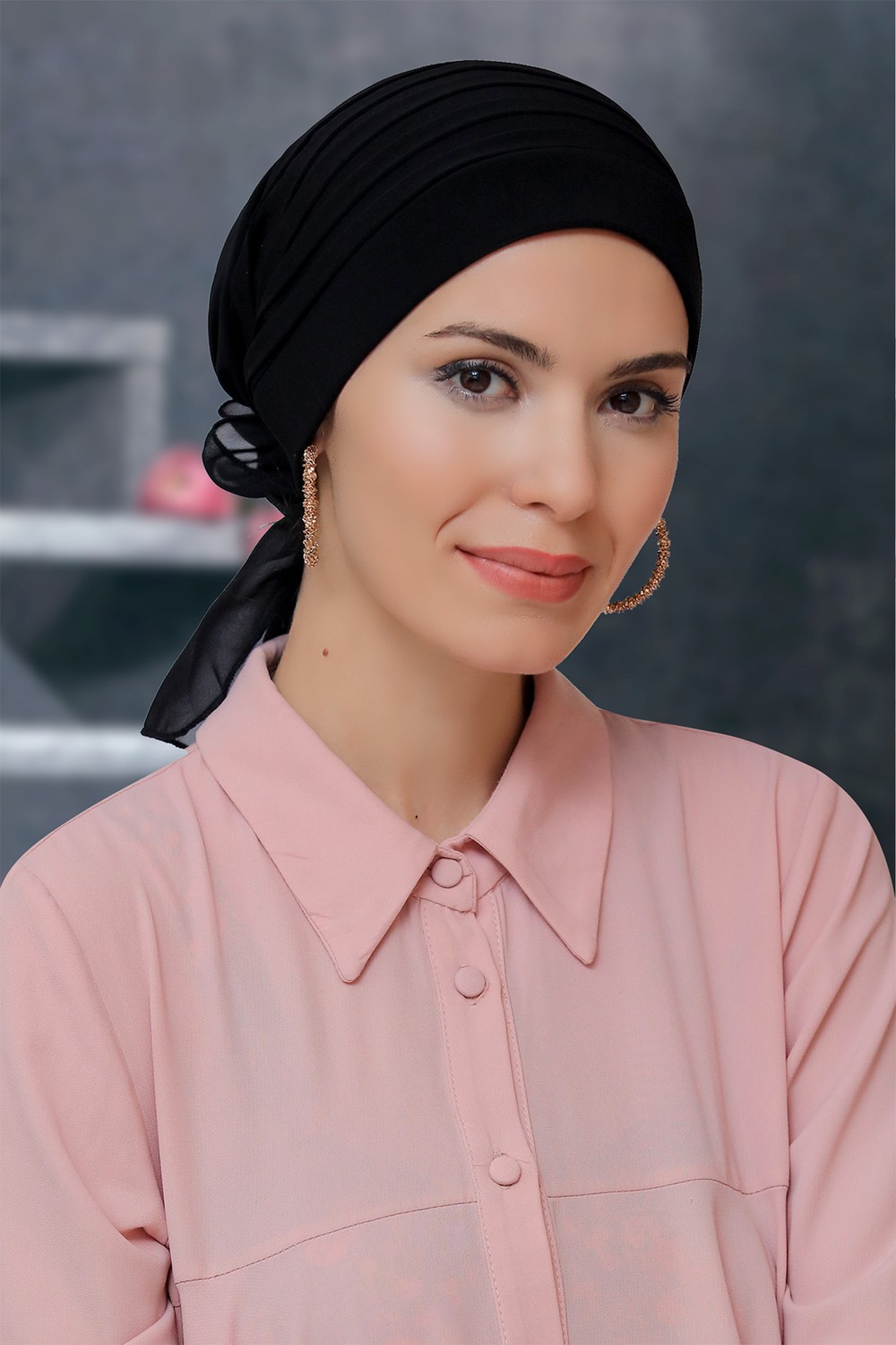 Hürrem Bone Haki Pratik Hazır Geçmeli Tesettür Bone Sandy Kumaş Pileli Nervürlü Güllü 1806_09