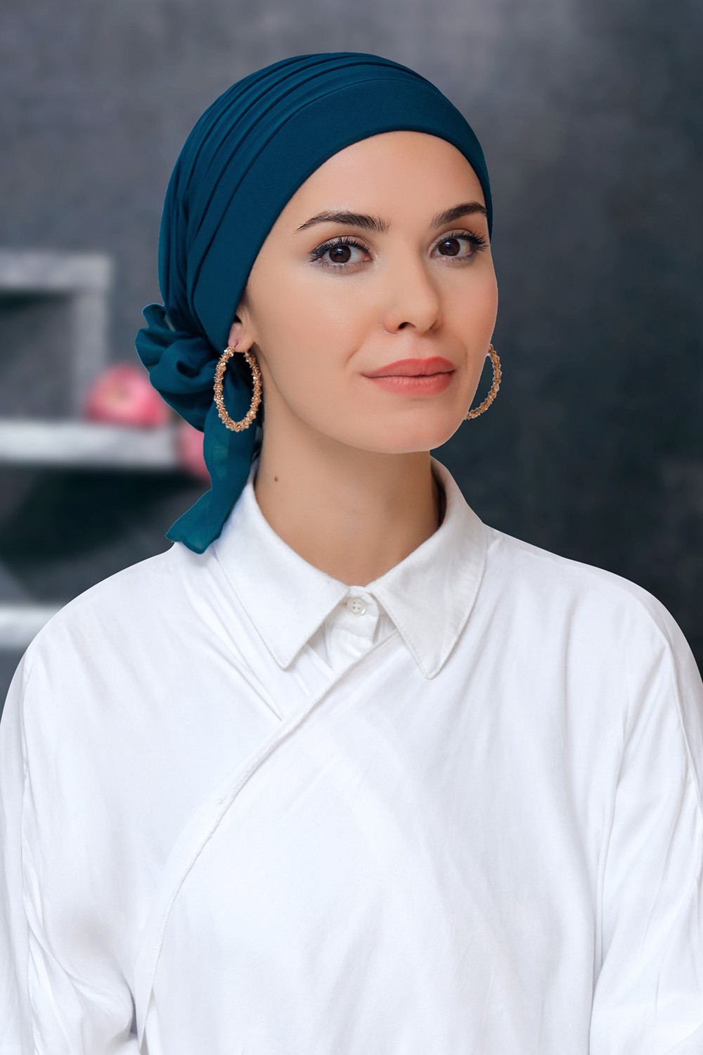 Hürrem Bone Haki Pratik Hazır Geçmeli Tesettür Bone Sandy Kumaş Pileli Nervürlü Güllü 1806_09 görsel 6