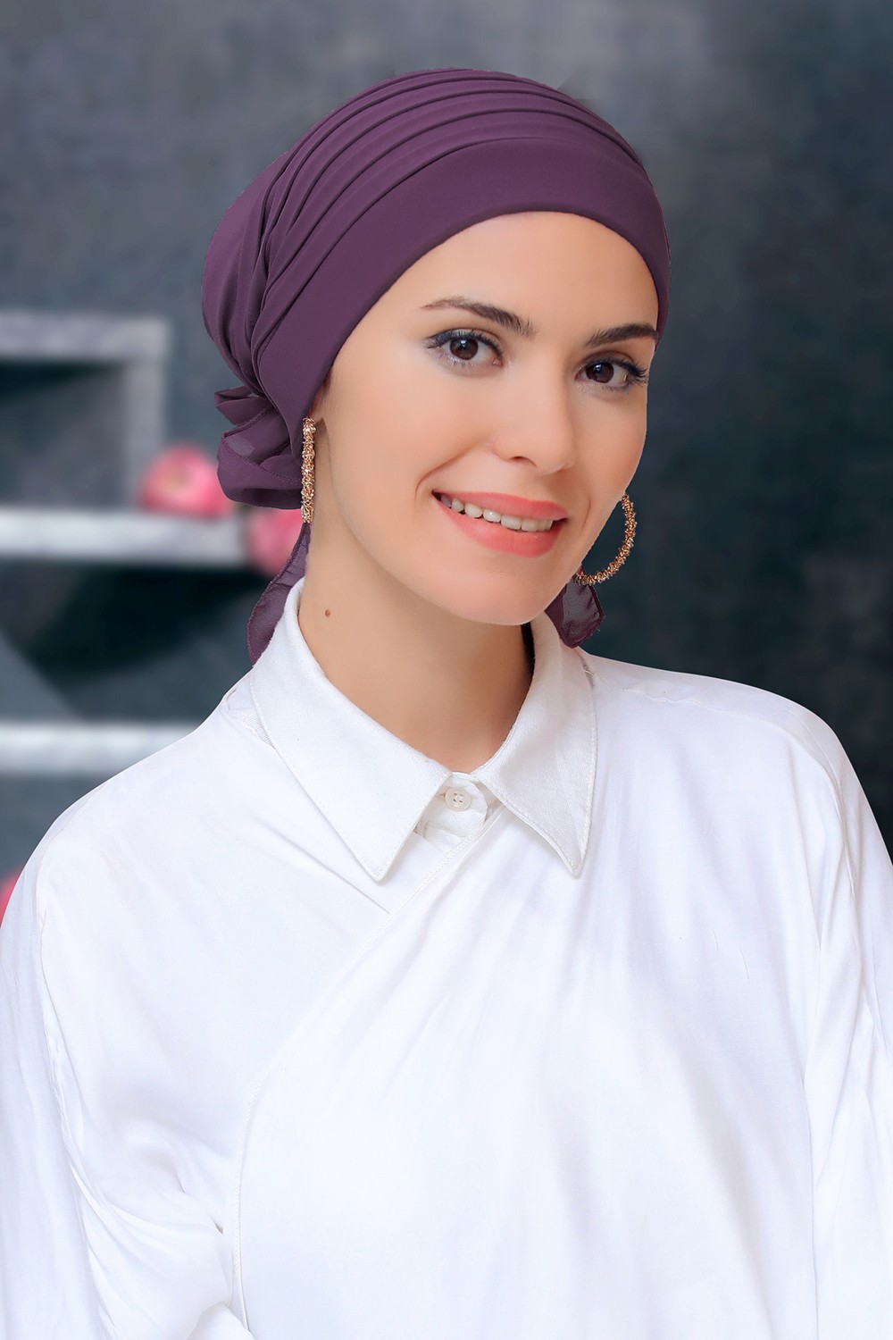 Hürrem Bone Haki Pratik Hazır Geçmeli Tesettür Bone Sandy Kumaş Pileli Nervürlü Güllü 1806_09