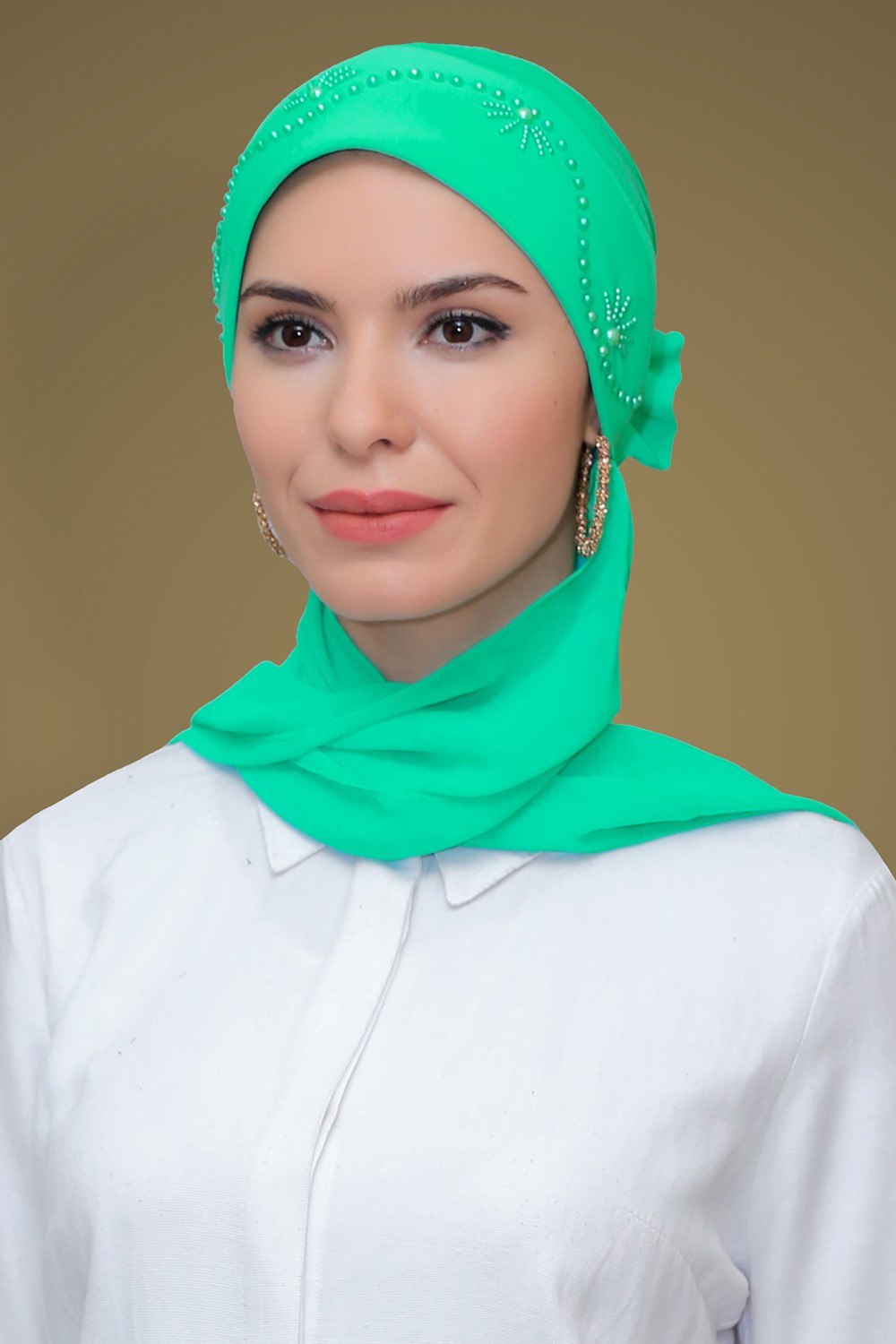Hürrem Bone B. Mavisi Pratik Hazır Geçmeli Tesettür Bone Sandy Kumaş Güllü Işlemeli Şifon Atkılı 1206A_11 görsel 3