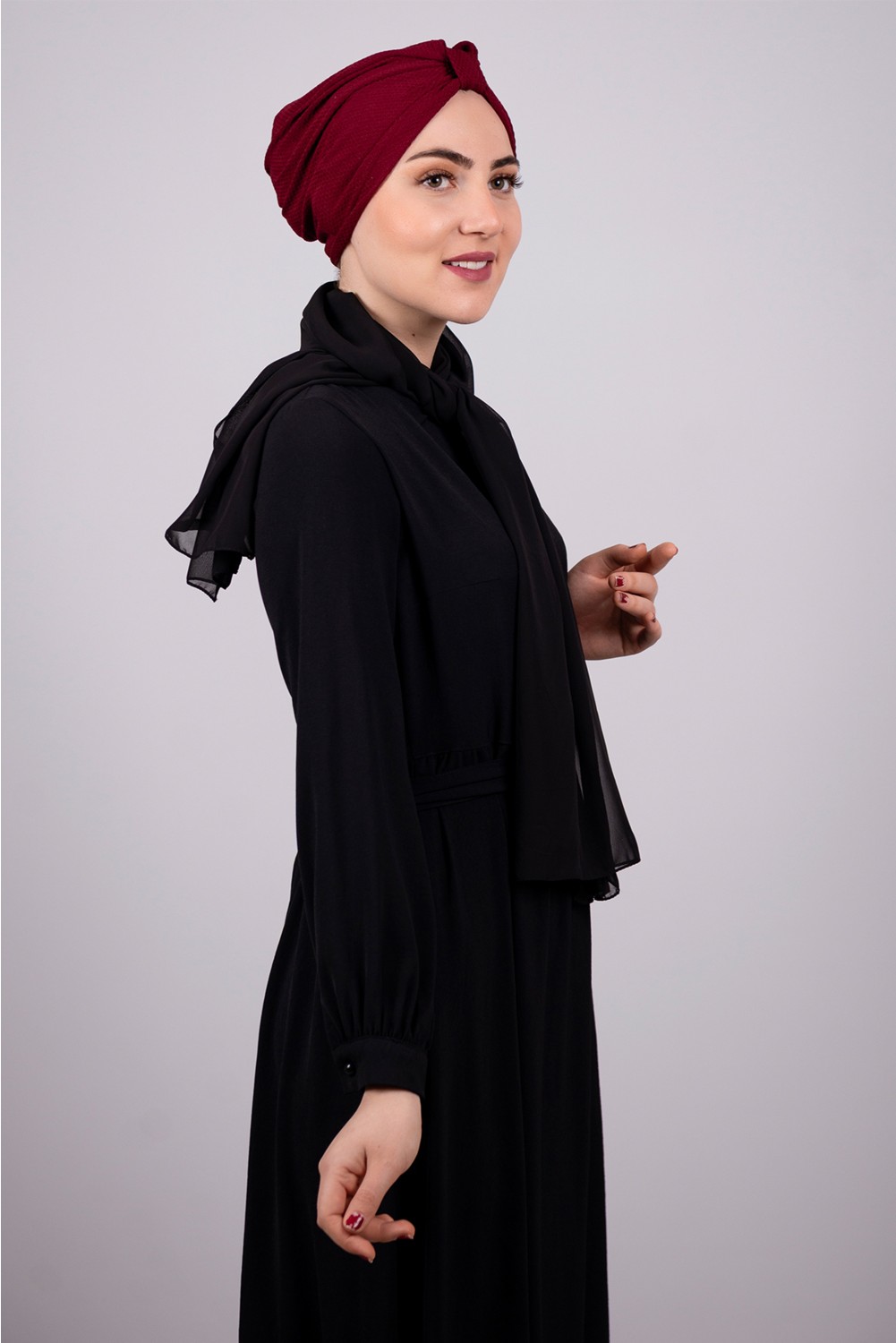 Hürrem Bone Haki Pratik Hazır Geçmeli Tesettür Bone Petekli Büzgülü 1204E_09 görsel 8