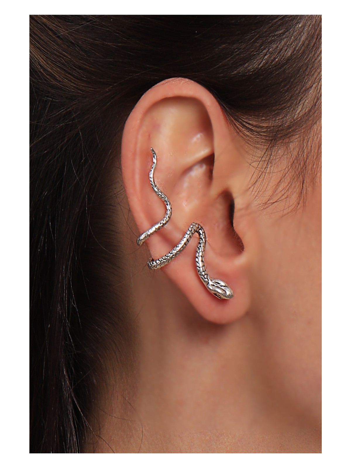 Labalaba Kadın Antik Gümüş Kaplama Sıkıştırmalı Model Yılan Formlu Kıkırdak Küpe & Earcuff