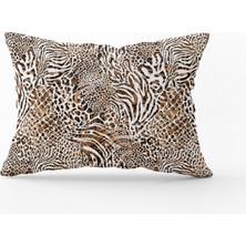 Cango Home Kahverengi Beyaz Leopar ve Zebra Desenli Dijital Baskı Kırlent Yastık Kılıfı - CGH346-3550 Çift Tarafı Baskılı