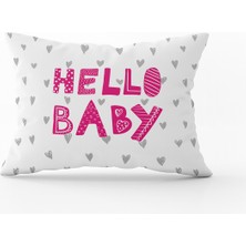 Cango Home Beyaz Pembe Hello Baby Yazılı Dijital Baskı Kırlent Yastık Kılıfı - CGH398-3550 Çift Tarafı Baskılı
