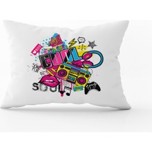Cango Home Beyaz Çok Renkli Popart Desenli Dijital Baskı Kırlent Yastık Kılıfı - CGH420-3550 Çift Tarafı Baskılı
