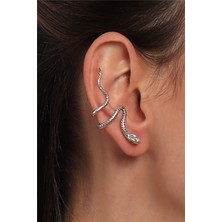 Labalaba Kadın Antik Gümüş Kaplama Sıkıştırmalı Model Yılan Formlu Kıkırdak Küpe & Earcuff
