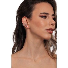 Labalaba Kadın Antik Gümüş Kaplama Sıkıştırmalı Model Yılan Formlu Kıkırdak Küpe & Earcuff
