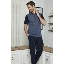 GOLDOREMİ KLY 7613 Erkek Midi Yaka 3'lü Pijama Takımı