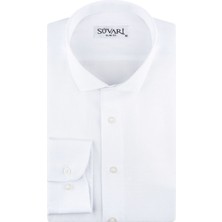 Süvari Erkek Slim Fit Armür Desenli Beyaz Gömlek