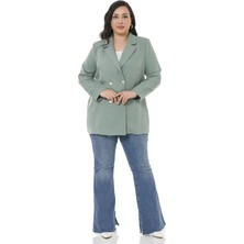 Disentis Modest Büyük Beden Mono Yaka Kruvaze Kapama Kolu Pileli Mint Yeşili Astarsız Kadın Ceket