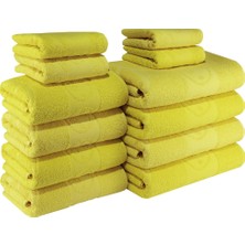 Textile Colors Civciv Desenli Pamuk Banyo Havlu Seti 12 Adet, 4 Banyo Havlusu, 4 El Havlusu, ve 4 Yüz Havlusu, -Comfort- Açık Sarı, Sarı,
