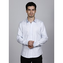 Salve %100 Pamuk Slim Fit Premium Armürlü Mavi Gömlek 22108