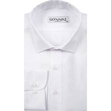 Süvari Slim Fit Armür Desenli Beyaz Erkek Gömlek