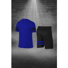 Poseidon Storm Erkek Mavi Dri-Fit Kumaş Yürüyüş ve Koşu Için Konforlu Cepli Kısa Kol Tişört Şort Ikili Takım (S-3xl)