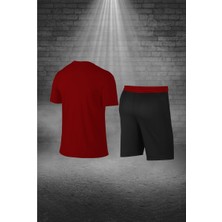 Poseidon Storm Erkek Bordo Dri-Fit Kumaş Cepli Baskısız Bisiklet Yaka Tişört Şort Sporcu Alt Üst Takım (S-3xl)