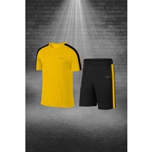 Poseidon Storm Erkek Sarı Dri-Fit Kumaş Düz Kısa Kol Konforlu Tişört Şort Alt Üst Ikili Takım Seti (S-3xl)