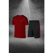 Erkek Bordo Dri-Fit Kumaş Cepli Baskısız Bisiklet Yaka Sporcu Tişört Şort Alt Üst Ikili Takım (S-3xl)