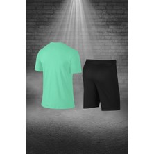 Poseidon Storm Büyük Beden Erkek Su Yeşili Dri-Fit Kumaş Cepli Düz Kısa Kol Konforlu Tişört Şort Alt Üst Ikili Takım Seti  (4XL-10XL)