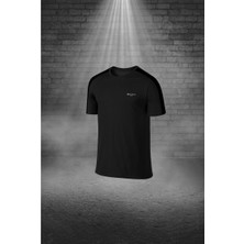 Poseidon Storm Battal Beden Erkek Siyah Dri-Fit Kumaş Yuvarlak Yaka Cepli Şık Konforlu Tişört Şort  (4XL-10XL)