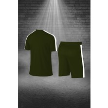 Büyük Beden Erkek Haki Dri-Fit Kumaş Düz Konforlu Cepli Kısa Kol Tişört Şort Alt Üst Koşu Seti   (4XL-10XL)