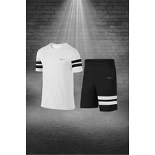Erkek Beyaz Dri-Fit Kumaş Sıfır Yaka Kısa Kol Tişört Şort Alt Üst Takım (S-3xl)