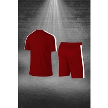 Poseidon Storm Büyük Beden Erkek Bordo Dri-Fit Kumaş Spor Için Konforlu Cepli Kısa Kol Tişört Şort Ikili Takım (4XL-10XL)