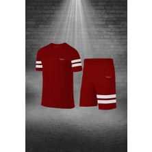 Poseidon Storm Büyük Beden Erkek Bordo Dri-Fit Kumaş Baskısız Günlük Rahat Tişört Şort Spor Takım Seti  (4XL-10XL)