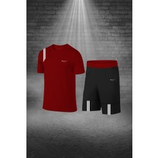 Poseidon Storm Battal Beden Erkek Bordo Dri-Fit Kumaş Cepli Baskısız Bisiklet Yaka Tişört Şort Sporcu Alt Üst Takım   (4XL-10XL)