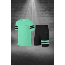 Poseidon Storm Büyük Beden Erkek Su Yeşili Dri-Fit Kumaş Yürüyüş ve Koşu Için Konforlu Cepli Sıfır Yaka Tişört Şort Ikili Alt Üst Seti   (4XL-10XL)