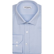 Süvari Slim Fit Armür Desenli Mavi Erkek Gömlek