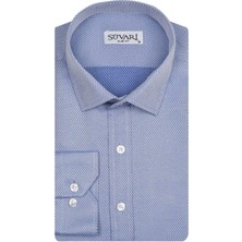 Süvari Slim Fit Armür Desenli Mavi Erkek Gömlek