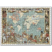 Cakapuzzle Dünya Haritası ve Bazı Halklar 1886 Yılı 255 Parça Puzzle Yapboz Mdf (Ahşap)