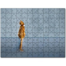 Cakapuzzle Mavi Duvar Önündeki Sarı Kedi 500 Parça Puzzle Yapboz Mdf (Ahşap)