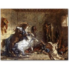 Cakapuzzle Ahırda Dövüşen Arap Atları  Sanat Görseli  255 Parça Puzzle Yapboz Mdf (Ahşap)