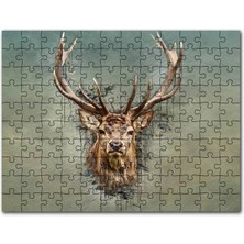 Cakapuzzle Muhteşem Boynuzlu Geyik Yeşil Zemin 120 Parça Puzzle Yapboz Mdf (Ahşap)