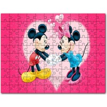 Cakapuzzle Mickey ve Minnie Mouse Aşk Çifti Kırmızı Kalpli 120 Parça Puzzle Yapboz Mdf (Ahşap)